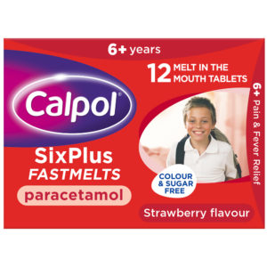 Calpol SixPlus Fastmelts 12 250mg Paracetamol Orodispersible Tablets Strawberry Flavour 6+ Years