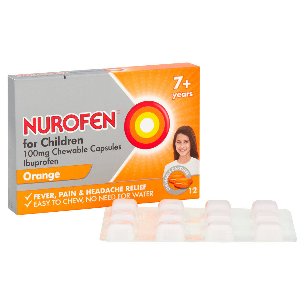 Nurofen for Children 100mg Chewable Capsules Orange 7+ Years - 12 Chewable Capsules