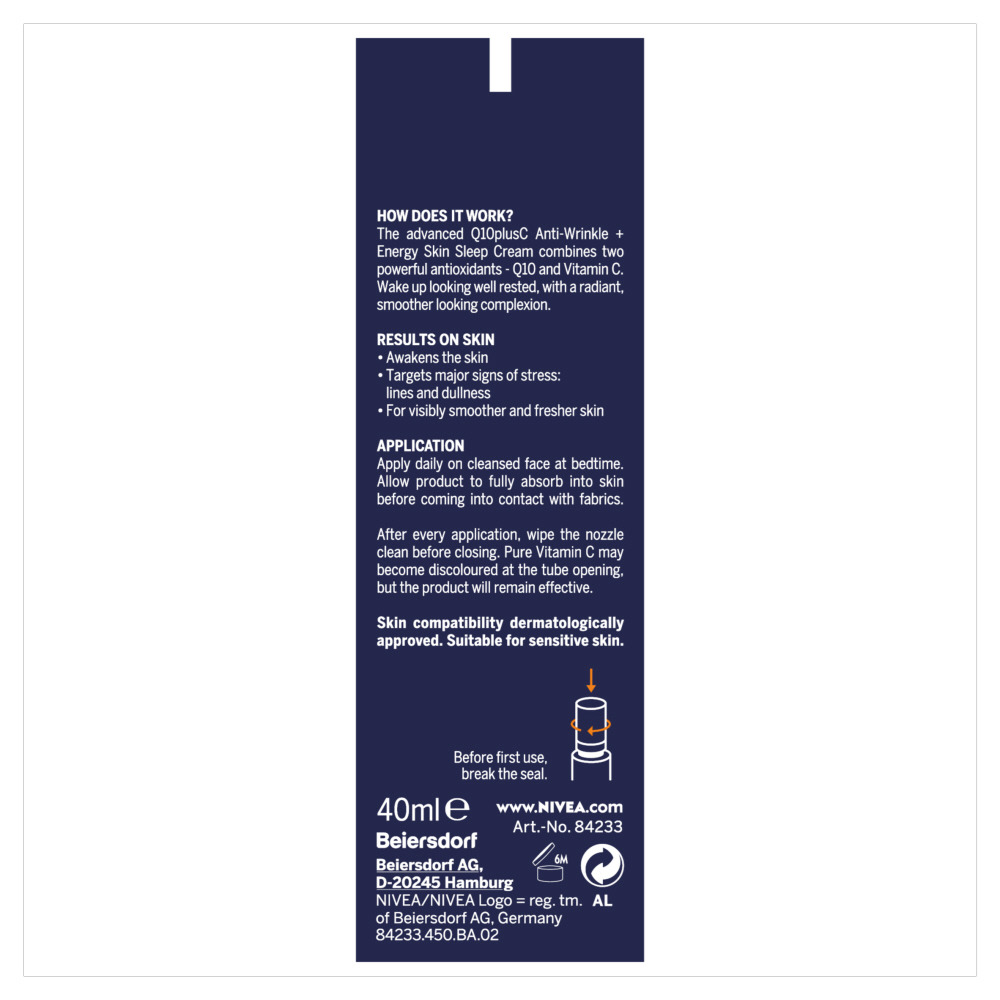 Nivea Q10 Plus C Anti-Wrinkle + Energy Skin Sleep Cream 40ml