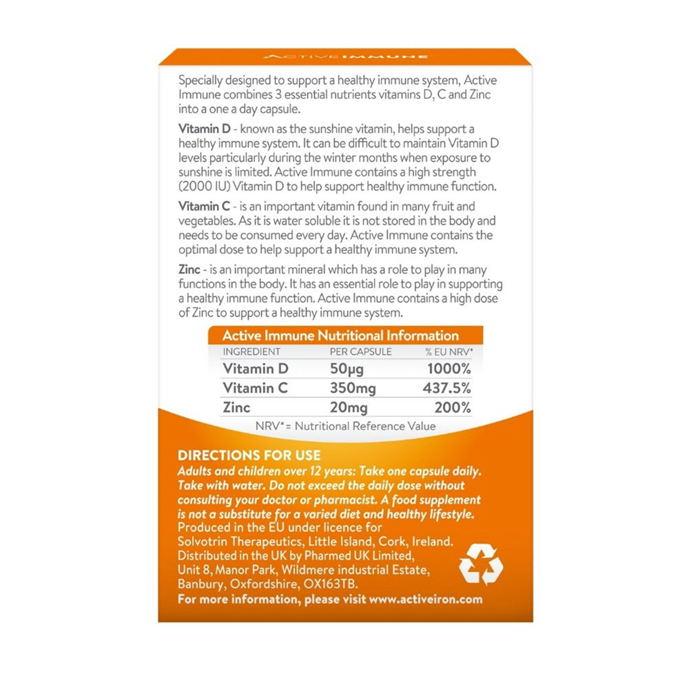 Active Iron Active Immune Vitamin D, C & Zinc Immunty Boost - 30 Capsules
