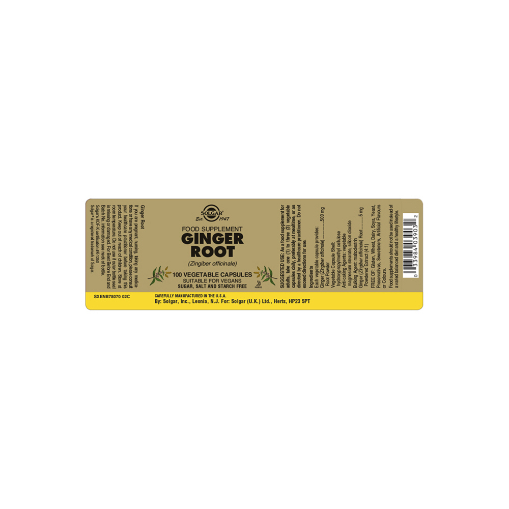 Solgar Ginger Root Vegetable Capsules - Pack of 100