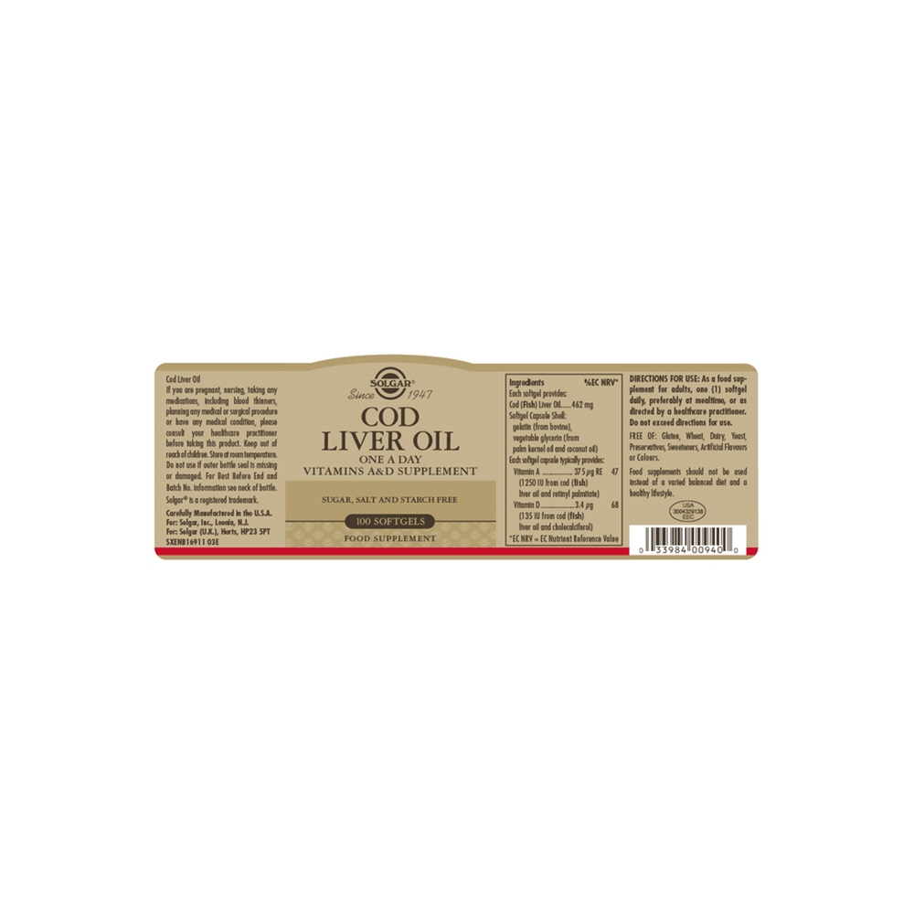 Solgar Cod Liver Oil Softgels - Pack of 100