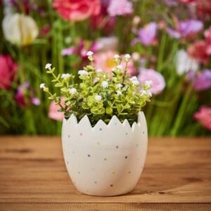 LARGE WHITE AND PASTEL POLKA DOT CRACKED EGG POT