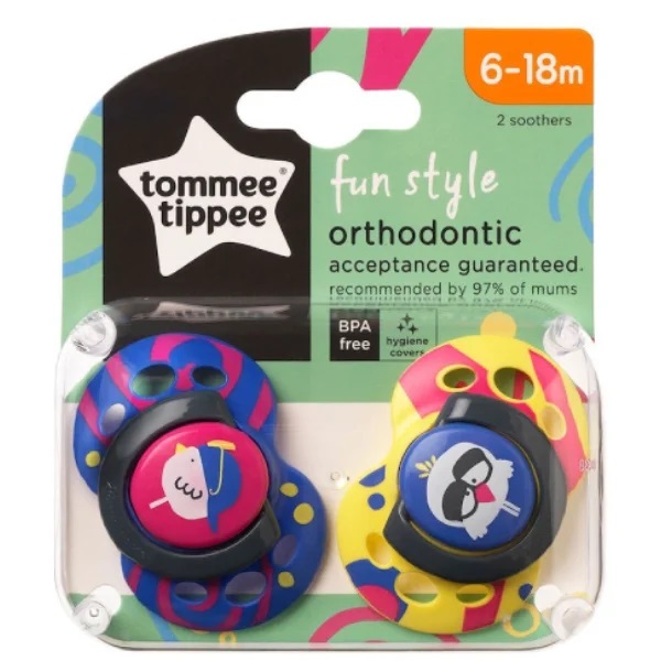Tommee Tippee Fun Style 2 Orthodontic Soothers (6-18m)
