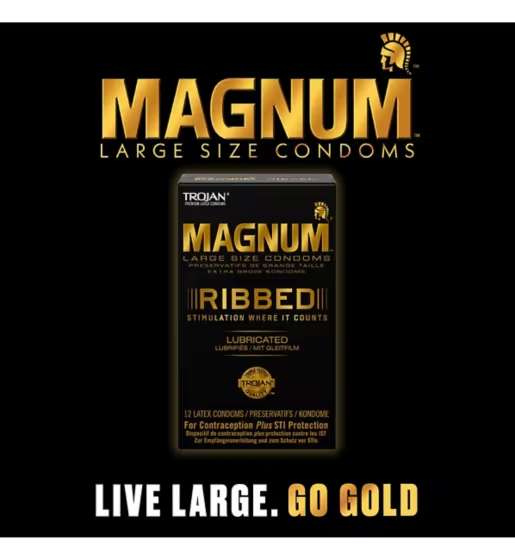 Trojan Magnum Large Size Ribbed Condoms 12s